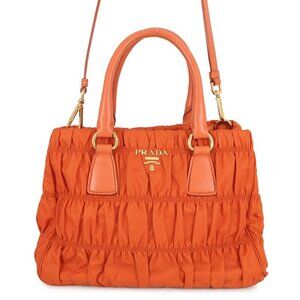 Prada Handbag Gathered Nylon Leather 2-Way
